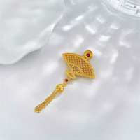 Ciondolo in Argento S925 Placcato Oro con Diamante Coltivato in Laboratorio, Design a Ventaglio di Sabbia Antica con Luce Fluida e Nappa, Gioiello Raffinato da Donna, Charm Delicato