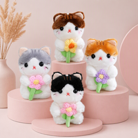 Porte-clés en peluche doux Kawaii, breloque chat, chaton mignon en crochet avec fleur, jouet animal en peluche, pendentif de sac, poupée, mini porte-clés animaux en peluche