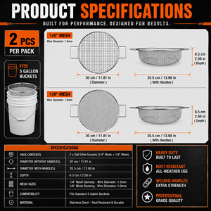 Galvanized Steel Soil Sifter Screens 1/4 1/8 <b>Mesh</b> 1.0MM <b>Wire</b> Gauge 30cm Diameter for 5 Gallon Buckets Filter Set USSANXING Model - Product Image 2