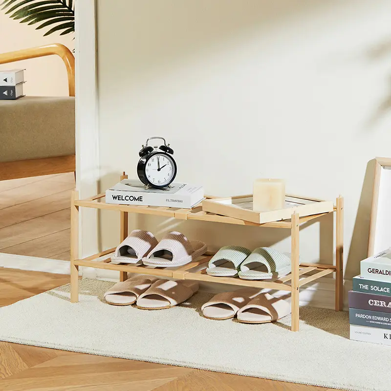 אמזון-חם-מכירת בית תפאורה 2 שכבה מודרני עץ במבוק נעל מתלה ספסל אחסון stackable