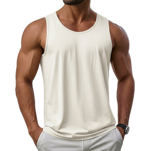 Men's <b>White</b> Cotton <b>Tank</b> <b>Top</b> O-Neck Knitted Solid Color Breathable Casual Muscle Fit <b>Tank</b> <b>Top</b> - Product Image 1
