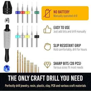 Miniature <b>Drill</b> Bit Kit 0.6-2.5mm Gold Twist Bits Spring Collet Chuck PCB Drilling Hand <b>Drill</b> Set - Product Image 4
