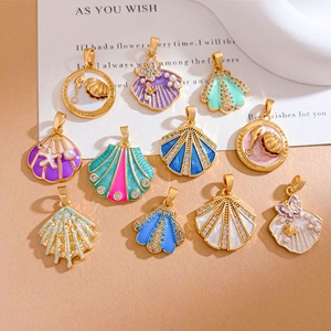 HD548 Summer Ocean Series Shell Theme Charms 18K Gold Plated Brass Enamel Zircon Seashell Charms for DIY Jewelry Wholesale - Product Image 5
