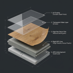 Plancher SPC à chevrons (noyau de 5 mm + sous-couche silencieuse IXPE de 1,5 mm) – <span class=keywords><strong>Planche</strong></span> de vinyle rigide imperméable pour usage résidentiel et commercial - Product Image 6