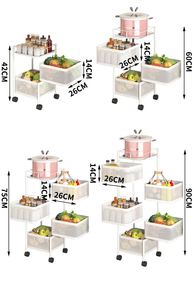 Wit <span class=keywords><strong>3</strong></span> Layer Vierkante Keuken Draaiende Opslag Plank Rek Metalen Trolley Huishoudelijke Opslag Fruitmand - Product Image 5