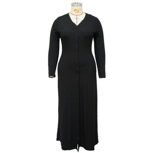 Robes Longues Décontractées pour Femmes Grande Taille Automne Hiver 2025 – Robe Maxi Côtelée à Col en V et Boutonnage Simple - Product Image 5