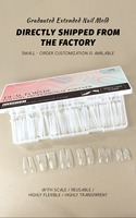 Makeauty, lo último en tendencia, 150 unidades/caja, moldes de plástico cuadrados dobles para uñas, moldes reutilizables para extensión de uñas para uso en salón, con escala transparente