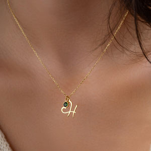 عقد نسائي صغير من الفولاذ المقاوم للصدأ مع قلب مع حجر الميلاد عقد نسائي مع قلادة مطلية بحروف من الذهب عيار 18 - Product Image 3