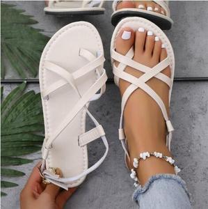 <b>Women</b> Strap <b>Gladiator</b> <b>Sandals</b> Ankle Elastic Band Open Toe Flat Heel Sexy PVC Casual Daily Footwear for Ladies - Product Image 4
