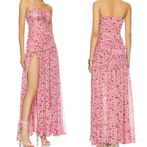 Floral Dresses Women Lady Elegant Summer Sexy Beach Dress club chiffon Off Shoulder Printed Maxi Woman Dress