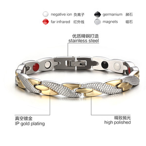 Bracelet en acier inoxydable plaqué or 18 carats, énergie thérapeutique, guérison, serpent, énergie positive quantique, couple, cœur - Product Image 1