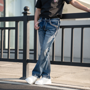 IN STOCK fashion Men’s Heavy Stitch <b>jeans</b> <b>Embroidered</b> Mid Waist Crumple effect Straight Leg <b>jeans</b> for men - Product Image 5