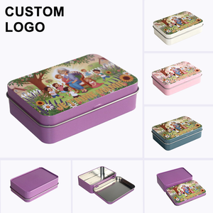 Custom Logo Food Grade Small Square Rectangular Metal Hinged Tin Box Custom Printed Pill Candy Mint Cigarette Metal Tin