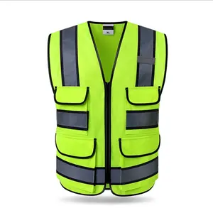 Goedkope Prijs Veiligheid Green Hoge Zichtbaarheid Reflecterende Veiligheid Vesten Met 4 Zakken En Ritssluiting Security Guard Reflecterende Vest