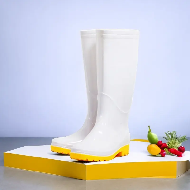 Construção Labor Branco High Tube Rain Shoes Proteção Antiderrapante alta indústria alimentícia superior sanitária Safety Rain Boots