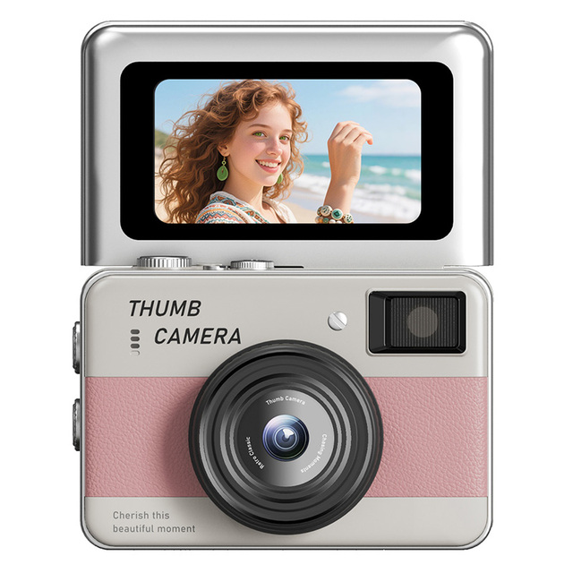 Pocket Mini Vintage Digital Camera 16X Zoom 140 Flip Screen Beauty Filters One-Button Shooting Timer Multi-Color MicroSD
