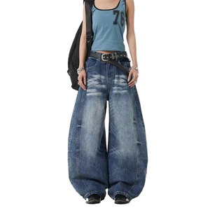 Custom <strong>Wholesale</strong> Men's American Classic Vintage cat Whiskers Jeans New Design Loose Scythe Long Pants Wide-Leg <strong>Machete</strong> Style - Product Image 2