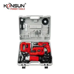 KONSUN 85210型号4pcs电动工具组，带钻头和角磨机、跳汰机、木材砂光机