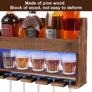 Wooden Wall Mounted Shelf 3 Tier Led Lighted Wine Glass Display Rack For <b>Kitchen</b> Party Storage - Product Image 3