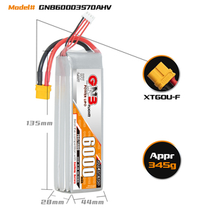 Batterie Lipo GNB 2S 3S 4S 5S 6S 8S HV 6000mAh 70C 140C adaptée aux drones FPV à aile fixe, accessoires de batterie <span class=keywords><strong>XT60</strong></span> <span class=keywords><strong>XT90</strong></span> - Product Image 2