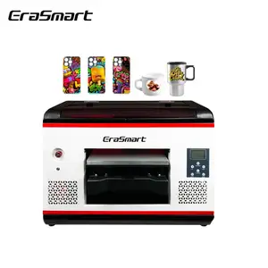 Erasmart A3 Kleine Desktop Cup Cilinder Flat Bed Kaart Acryl Fles Telefoonhoesje Afdrukken Mini Inkjet Led Prijs Flatbed UV-Printer