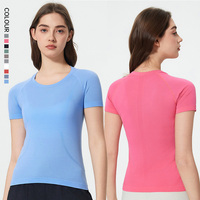 SHINBENE femmes Slim Fit sans couture Crop hauts plaine décontracté basique pas rembourré Gym Yoga T-shirt