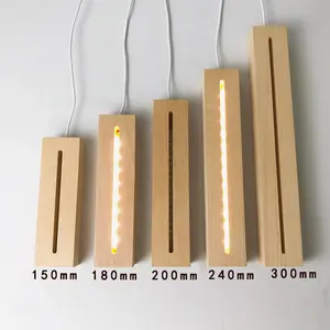 Base de luz led nocturna de madera, base de lámpara led 3d de madera para luz nocturna de ilusión 3D, venta al por mayor