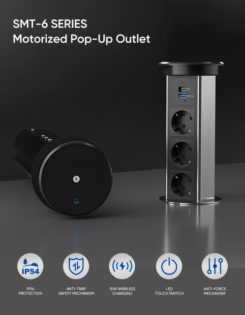 SINOAMIGO Waterproof Pop up Kitchen Table Top Island Countertop Embedded Lift Automatic Socket