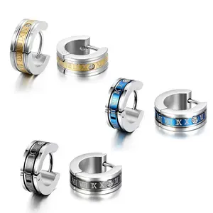 Fashion Binary Color Plated Hoop Earring Stainless Steel Jewelry Crystal Huggie Earrings for Men and Women