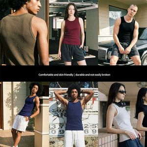 Camiseta sin mangas de algodón y elastano de alto gramaje, tejido acanalado, cuello redondo, con logo personalizado, para uso casual. - Product Image 2
