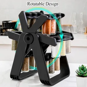Étagère de rangement pour assaisonnements, style grande roue rotative, ensemble de 18 bouteilles à épices en plastique, organisateurs écologiques anti-fuite - Product Image 3