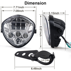 Faro Delantero para Motocicleta OVOVS de 7 Pulgadas con Soporte de Abrazadera, Fondo Rojo, Luz DRL Blanca, Luz Alta/Baja para Motocicleta Honda Yamaha Triumph - Product Image 5