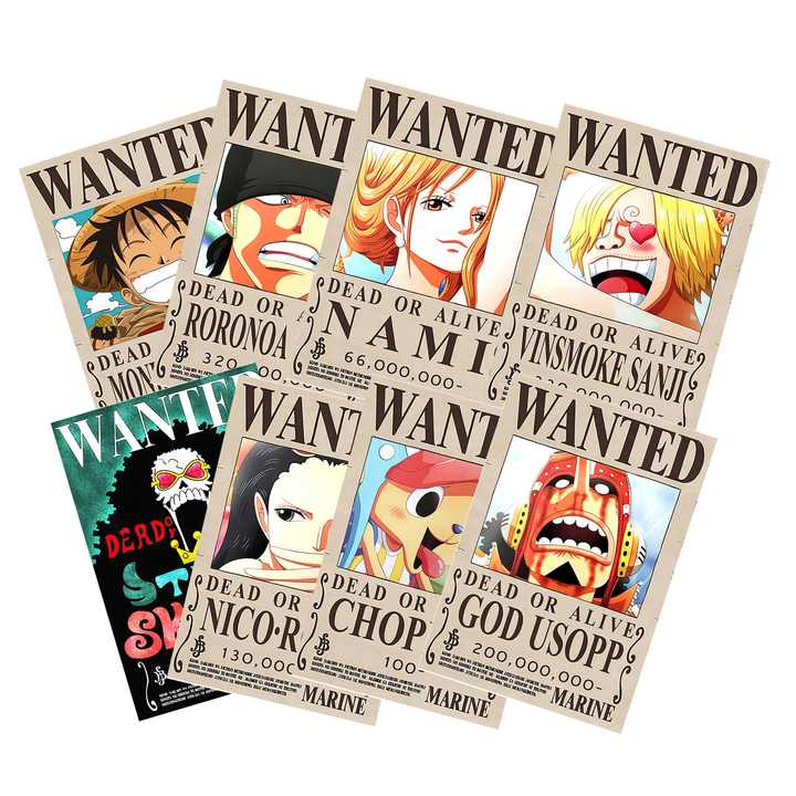 Set 16 Poster Anime One Piece - Wanted Poster 7,8x11,2 Pollici Con Luffy Gear 5, Zoro, Nami