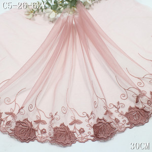 Encaje Bordado de Poliéster de 30 cm con Borde de Malla Floral <span class=keywords><strong>Rosa</strong></span>, Precio de Fábrica, para Vestidos de Mujer, Accesorios Textiles - Product Image 6