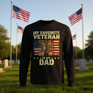 Camiseta de manga larga con estampado de bandera y botas de My Favorite Veteran Is My Dad - Product Image 3
