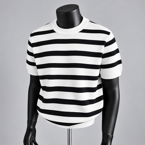 <span class=keywords><strong>Camisa</strong></span> de Verano para Hombre, Casual, a Rayas Blancas y Negras, Corte Ajustado, Antiarrugas, de Secado Rápido, Manga Corta - Product Image 1
