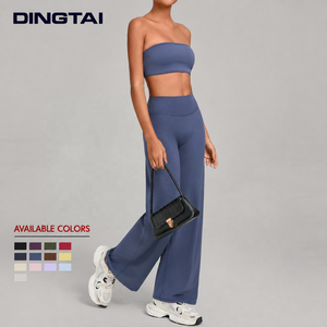 Ensemble 2 pièces pour femme : Soutien-gorge de sport bandeau sans bretelles à découpes et pantalon large, avec coussinets amovibles, anti-humidité, effet push-up, idéal pour la randonnée - Product Image 3