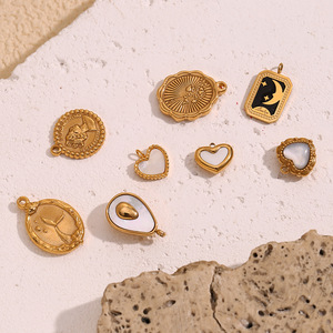 Подвеска-шарм QISEN из нержавеющей стали с позолотой 18K и перламутром, винтажный, в форме сердца, монеты, капли, для изготовления ювелирных изделий своими руками - Product Image 6