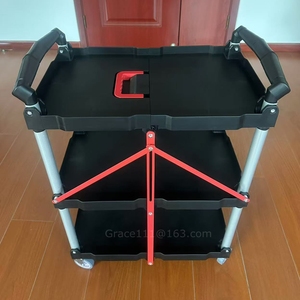 Chariot de <span class=keywords><strong>service</strong></span> en plastique portable à 3 niveaux Chariots utilitaires pliables pour restaurant à pousser avec chariot poly personnalisable OEM à quatre roues - Product Image 3