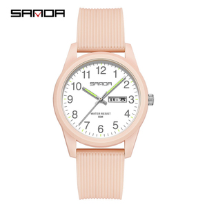 Reloj de Cuarzo Minimalista y Sencillo para Parejas Sanda, Caja de Acero Inoxidable, Luminoso, con Calendario Chino-Inglés - Product Image 1