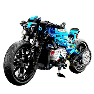 Mainan anak laki-laki sepeda motor Off-road, Model 3D blok bangunan plastik mainan perakitan mesin sepeda motor kualitas tinggi