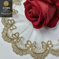 LEIXUSI Ruban de dentelle en tulle doré de 7 cm avec nœud brodé pour vêtements d'enfants, textiles de maison et accessoires de bricolage faits main