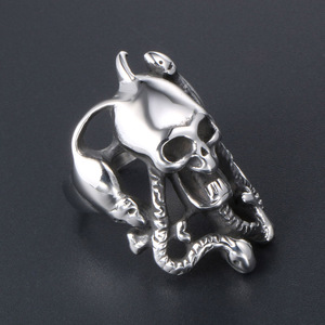 Men's Retro <b>Titanium</b> Steel Skull <b>Ring</b> Skeleton Design Hip Hop Jewelry Gift SA466 - Product Image 4