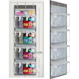 5 Compartments Closet Hanging Yarn Knitting Storage Organizer with Zipper Closure Yarn Over Door Display Holder - Product Image 1