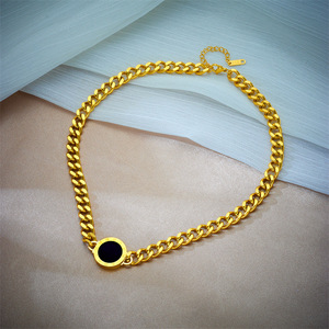 European American Fashion Minimalist Punk Hip Hop Metal Round Pendant Chain Stainless Steel Necklace Unisex - Product Image 4