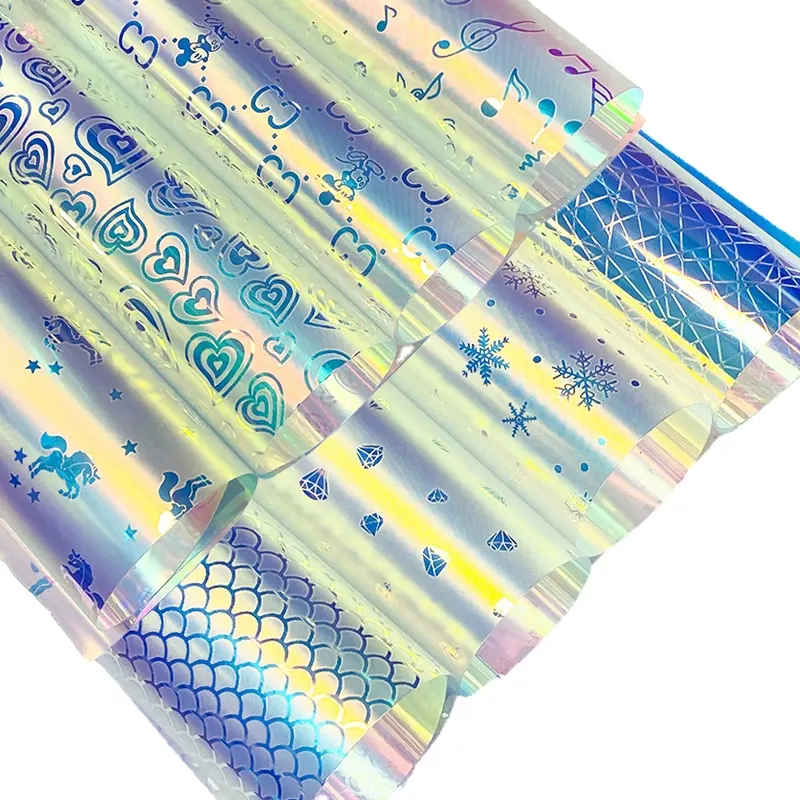 Meerjungfrau/Diamant/Schneeflocke/Einhorn Muster Blaulicht Farbe Holo graphisch geprägte transparente TPU-Folie für Schuhe/Taschen/Dekorationen