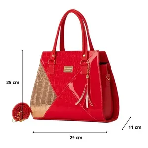Bolso de Mano Rojo para Mujer Fana Amy M3800, Gran Capacidad, Forro de PU, Estilo Simple, Dos Asas, Diseño de Media Luna con Patrón de Serpiente, Uso Diario Informal - Product Image 4