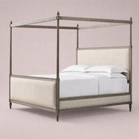 Hochwertiges Stoff-Himmelbett mit Fußteil aus Massivholz Eiche King-Queen-Size-Bett für Schlafzimmermöbel