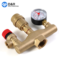 D&R Auto Vanne de purge d'air 3/8 po, Vanne de sécurité de décharge de pression 1/2 po, Kits de sécurité pour chaudière en laiton DN25 avec manomètre pour système de plomberie