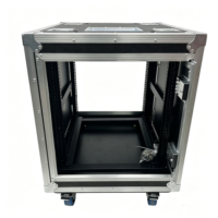 Valise de transport OEM 12U texturée grain de litchi, bleu zinc, avec portes coulissantes latérales, rainures d'empilage encastrées et plateau porte-étiquettes